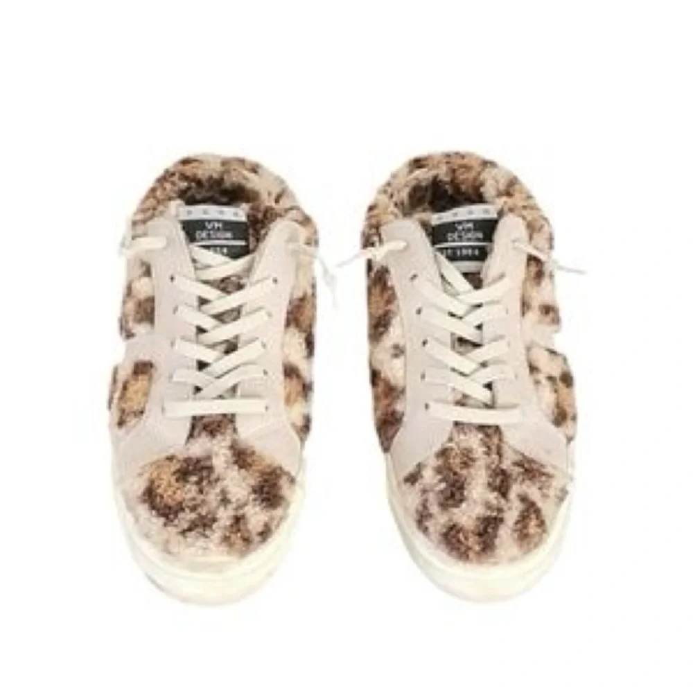 Vintage Havana Snuggle Leopard Fur & Leather Sneaker Slippers 8.5